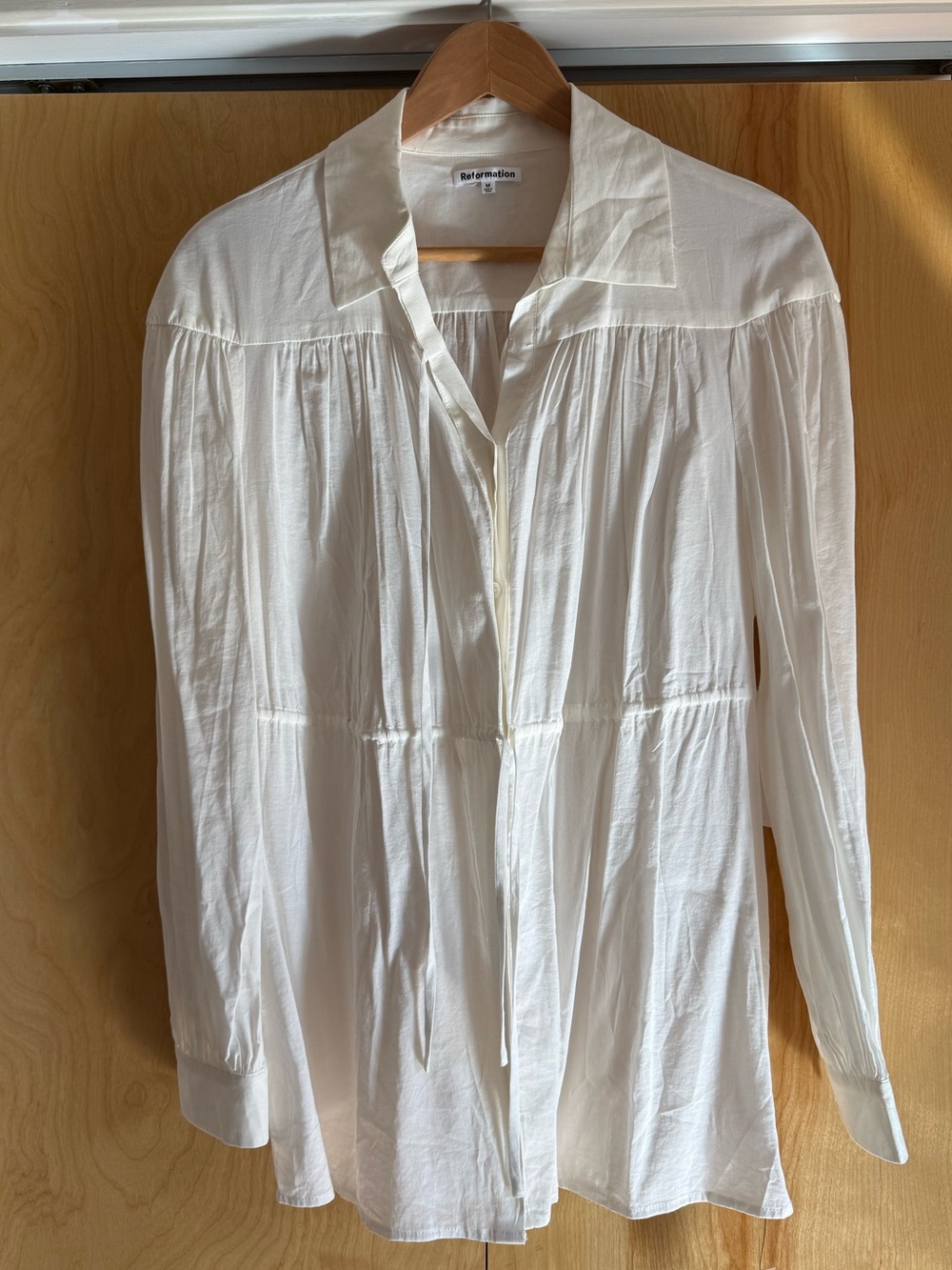 Reformation White Drawstring Waist Blouse - Picture 2 of 7